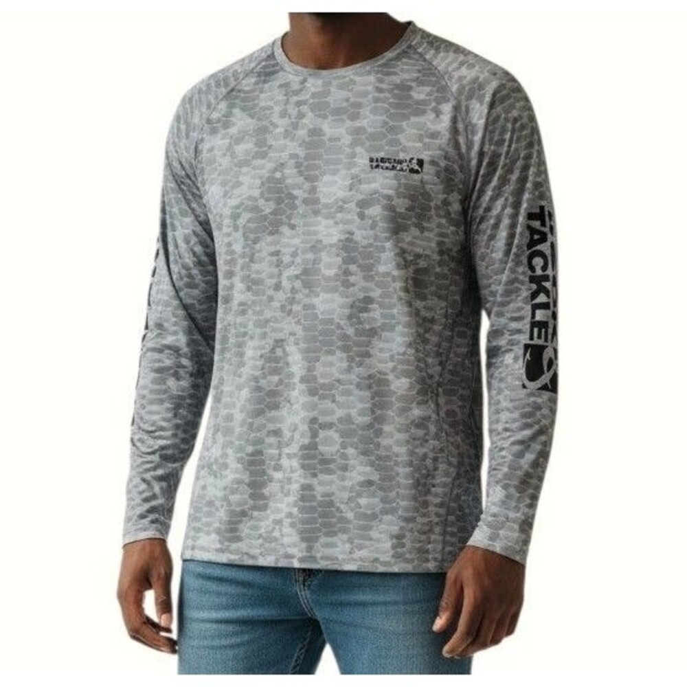 Hook & Tackle Fishing Shirt Mens Large Gray Camo Scales Long Sleeve Top